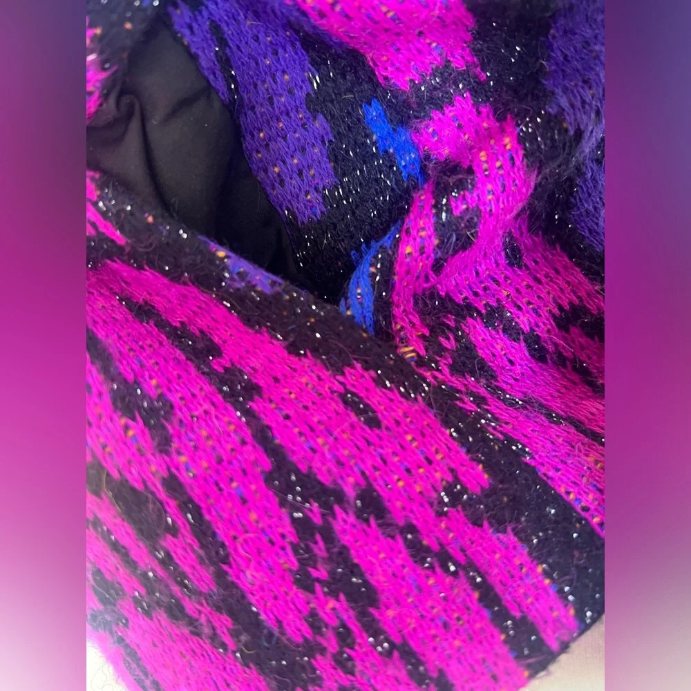 Vintage 80s knit New Wave cardigan sweater lined neon colors Sz M - Picture 12 of 12